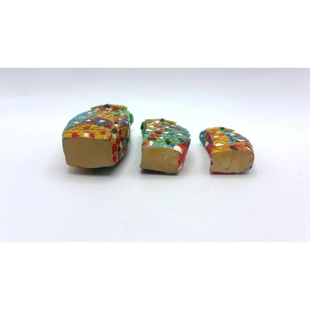Mosaic Style Owl Gaudi Style Figurine Set 3in 2in 1.5in Multicolor Resin Decor